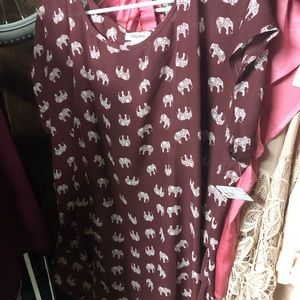Maroon Chiffon Elephant Print Shirt